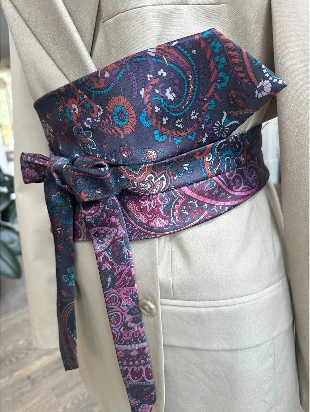 Upcycled Silk Necktie Obi Belt | Handmade Corset Style Belt | One-of-a-Kind | OS